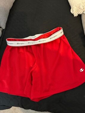 Champion Women’s Red Athletic Mesh Shorts with Logo Waistband ❤️